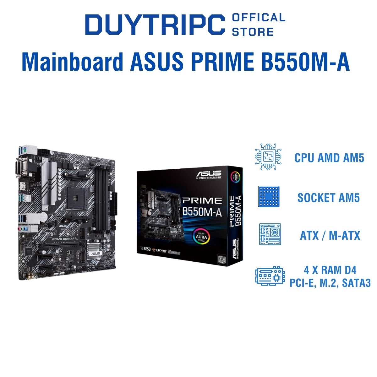 Mainboard ASUS PRIME B550M-A AMD B550 Socket AM4 DDR4 M.2 NVMe PCIe 4.0 Chính Hãng